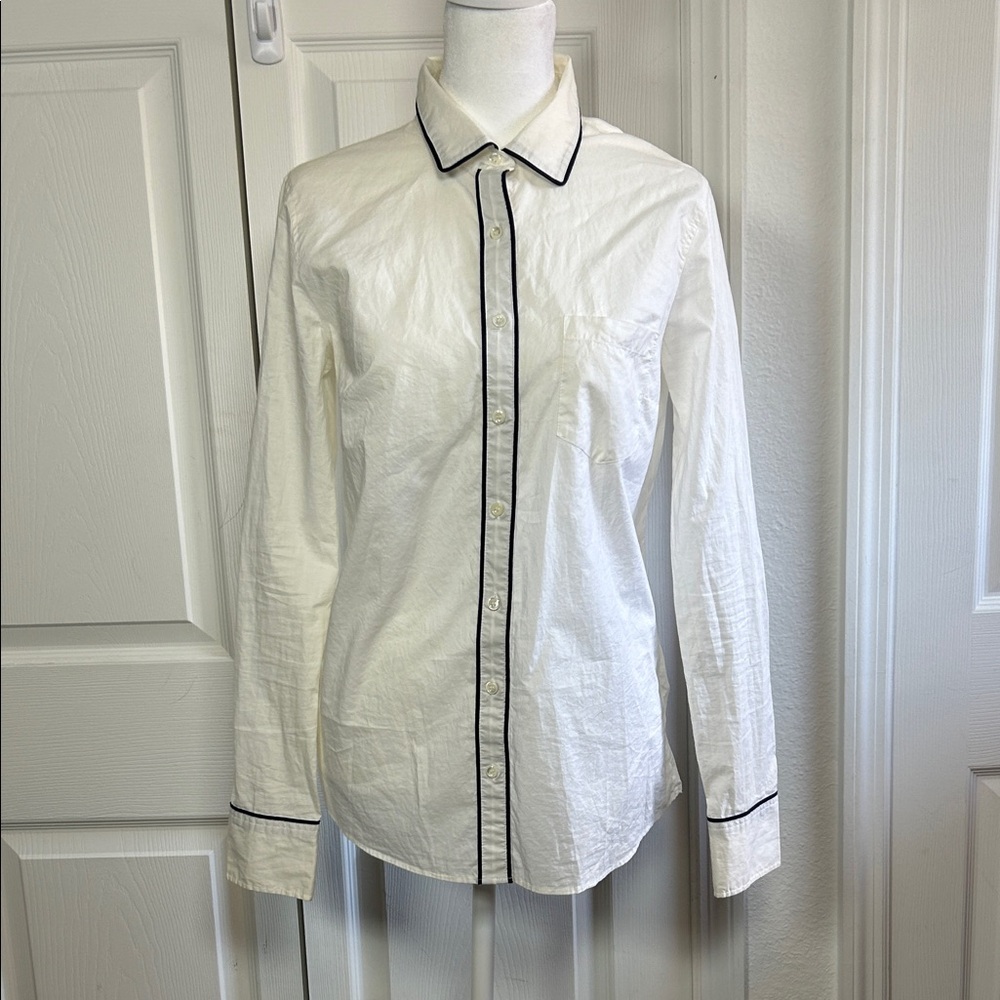 J. Crew White Shirt with Black Piping